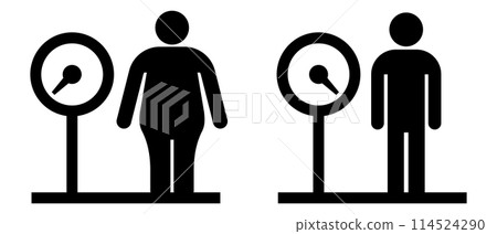 Icon of a person standing on a weight scale Icon of a person standing on a weight scale 114524290