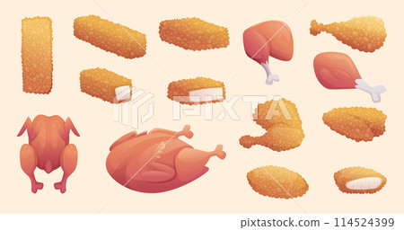 Chicken fried. Hen legs fried tasty wing exact vector fried fast food cartoon illustrations Chicken fried. Hen legs fried tasty wing exact vector fried fast food cartoon illustrations 114524399