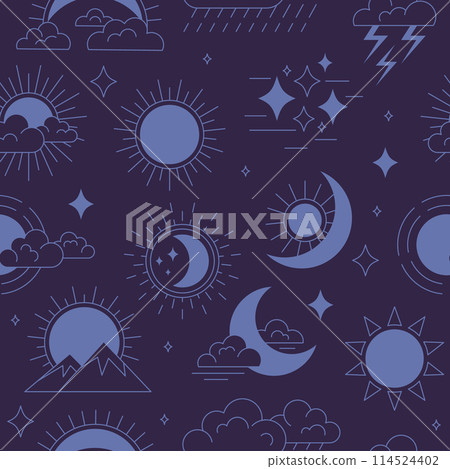 Night pattern moon sun and stars stylized pictures for seamless background Night pattern moon sun and stars stylized pictures for seamless background 114524402
