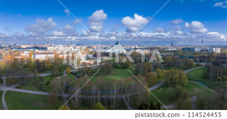 Aerial view of the Riga, Latvia. Beautiful summer day over Riga with old town in the background. Capital of Latvia. 114524455