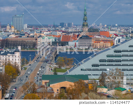 Aerial view of the Riga, Latvia. Beautiful summer day over Riga with old town in the background. Capital of Latvia. Aerial view of the Riga, Latvia. Beautiful summer day over Riga with old town in the background. Capital of Latvia. 114524477
