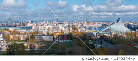 Aerial view of the Riga, Latvia. Beautiful summer day over Riga with old town in the background. Capital of Latvia. Aerial view of the Riga, Latvia. Beautiful summer day over Riga with old town in the background. Capital of Latvia. 114524479