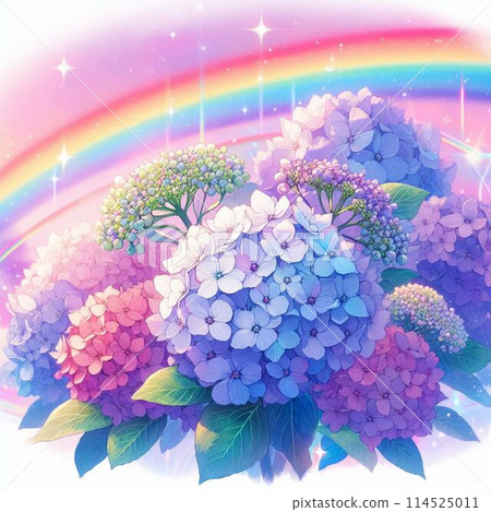 雨後彩虹下的繡球花 114525011