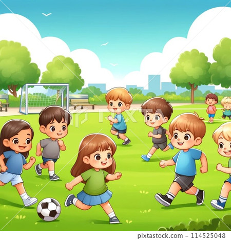 孩子們在公園踢足球 114525048