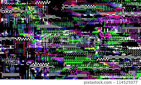 Retro pixel glitch background of TV screen with color noise pixels, abstract vector texture. Broken TV screen digital error or VHS video and retro television distortion signal on glitch noise screen 114525077