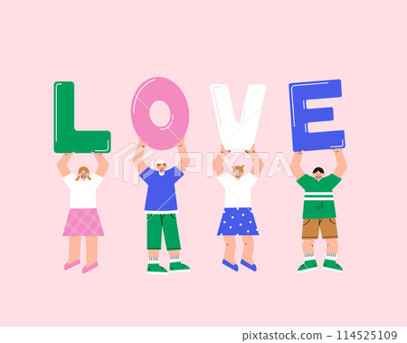 Girls and boys hold LOVE together Girls and boys hold LOVE together 114525109