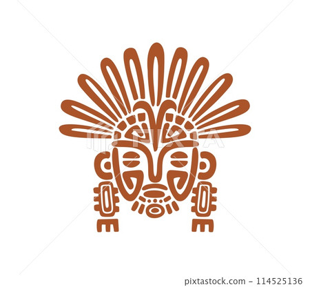 Aztec and Mayan totem mask, tribal symbol of Maya and Inca chief, vector ethnic tattoo. Ancient Mexican, Aztec and Mayan historic symbol of tribe chief warrior or religious deity in ritual mask Aztec and Mayan totem mask, tribal symbol of Maya and Inca chief, vector ethnic tattoo. Ancient Mexican, Aztec and Mayan historic symbol of tribe chief warrior or religious deity in ritual mask 114525136