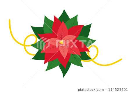 Poinsettia Flower with Golden Ribbon Christmas or New Year Decorative design element Sticker Icon  114525391