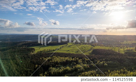 Sunlit Aerial View of the Hautes Fagnes Region 114525598