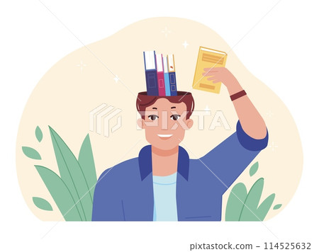 Put book in head. Self knowledge improvement, man putting books giant brain improve mind useful acquire memory ability learning education intelligence training vector illustration 114525632