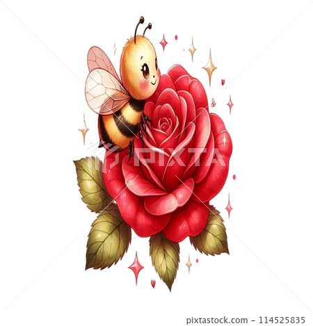 Bee on rose flower Bee on rose flower 114525835