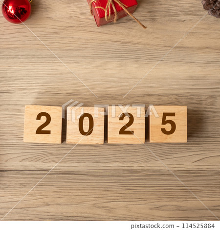 2025 Happy New Year with Christmas decoration. New Start, Resolution, Goals, Plan, Action and Mission Concept 2025 Happy New Year with Christmas decoration. New Start, Resolution, Goals, Plan, Action and Mission Concept 114525884