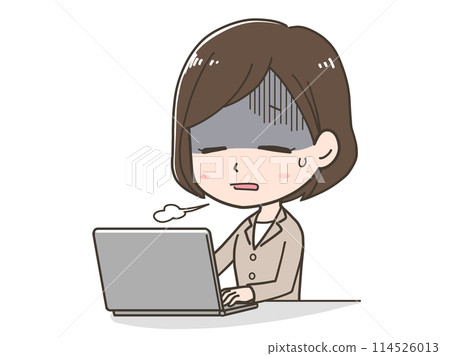 一位女商人厭倦了在電腦上工作的插圖 一位女商人厭倦了在電腦上工作的插圖 114526013