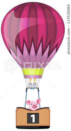 Pig in a Hot Air Balloon Illustration 114526064