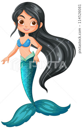 Cheerful Mermaid Cartoon Illustration Cheerful Mermaid Cartoon Illustration 114526081