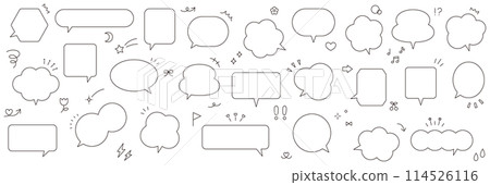 簡單語音氣泡和圖示的向量插圖集。語音氣泡、框架、裝飾材料、裝飾品、集中式線條 114526116