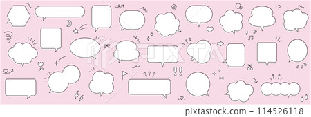 簡單語音氣泡和圖示的向量插圖集。語音氣泡、框架、裝飾材料、裝飾品、集中式線條 114526118