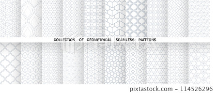 Geometric set of seamless gray and white patterns. Simple vector graphics 114526296