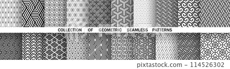 Geometric set of seamless black and white patterns. Simple vector graphics. Geometric set of seamless black and white patterns. Simple vector graphics. 114526302