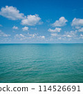 Blue sea or ocean with sky and white clouds 114526691
