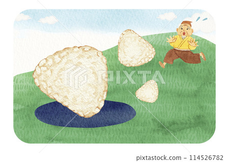 Japanese folk tale Omusubi Kororin watercolor illustration 114526782