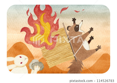 Japanese folk tale Kachikachiyama watercolor illustration 114526783