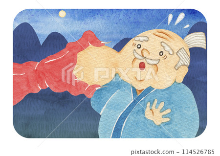 Japanese folk tale: The old man with the lump removed, watercolor illustration Japanese folk tale: The old man with the lump removed, watercolor illustration 114526785