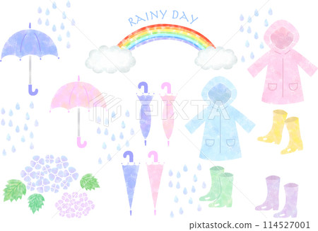 Hand-drawn illustration set of rainy season motif Hand-drawn illustration set of rainy season motif 114527001