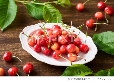 Cherries on a plate (Sato Nishiki from Yamagata Prefecture) 114527099