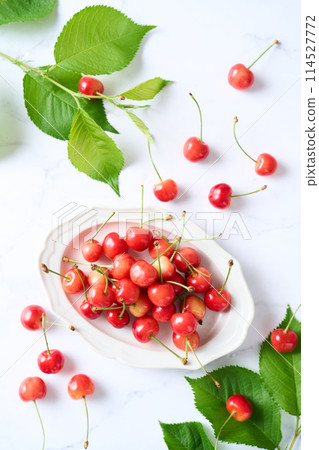 Cherries on a plate (Sato Nishiki from Yamagata Prefecture) 114527772