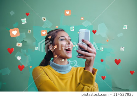 Internet dialogue, digital communication, effective interaction, fostering connections and collaboration in the online realm of ideas, opinions, information exchange. Mobile phone, connection, laptop. 114527923