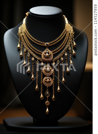 Radiant elegance: an opulent portrayal of luxury embodied in a captivating necklace, exuding sophistication, glamour, and timeless beauty, perfect for discerning tastes and refined occasions Radiant elegance: an opulent portrayal of luxury embodied in a captivating necklace, exuding sophistication, glamour, and timeless beauty, perfect for discerning tastes and refined occasions 114527959
