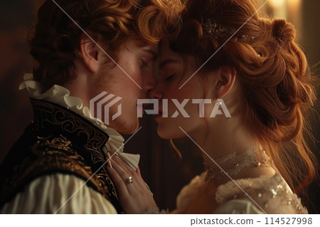 Capturing passion in the renaissance, victorian, and baroque era: a timeless love story portrayed by a couple in vintage attire, embracing the elegance, romance, and nostalgia of historical periods. Capturing passion in the renaissance, victorian, and baroque era: a timeless love story portrayed by a couple in vintage attire, embracing the elegance, romance, and nostalgia of historical periods. 114527998