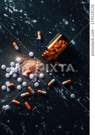 Health essentials: tablets, pills, and medicine providing diverse options for wellness and medical care, pharmaceutical for daily health needs and well-being. Health essentials: tablets, pills, and medicine providing diverse options for wellness and medical care, pharmaceutical for daily health needs and well-being. 114528126