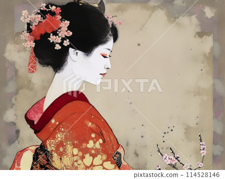 穿著和服的女人的浮世繪風格插圖 114528146