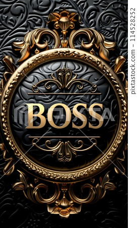 Sleek and professional boss logo text design for corporate identity, emblematic of leadership, innovation, and authority in the business world 114528252