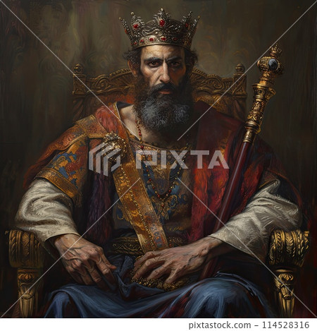 Royal legacy: king Salomon, an iconic biblical figure known for wisdom, wealth, and legendary reign, symbolizing power and influence throughout history and legend 114528316
