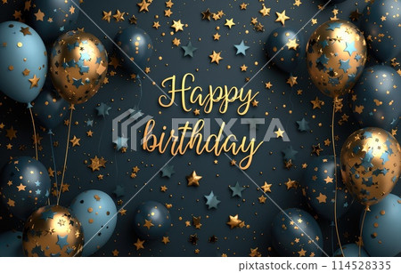 Festive joy: a heartwarming greeting card adorned with the text happy birthday, radiating celebratory cheer and warm wishes, perfect for expressing love and joy on this special occasion. 114528335