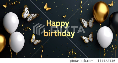 Festive joy: a heartwarming greeting card adorned with the text happy birthday, radiating celebratory cheer and warm wishes, perfect for expressing love and joy on this special occasion. Festive joy: a heartwarming greeting card adorned with the text happy birthday, radiating celebratory cheer and warm wishes, perfect for expressing love and joy on this special occasion. 114528336
