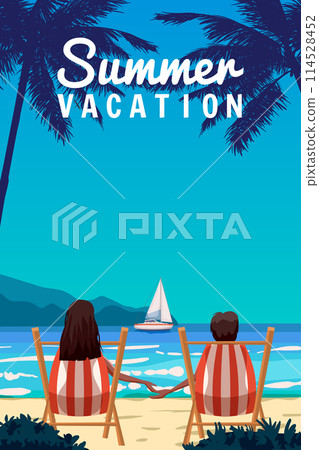 Summer Vacation couple sitting on the deck chairs at the beach 114528452
