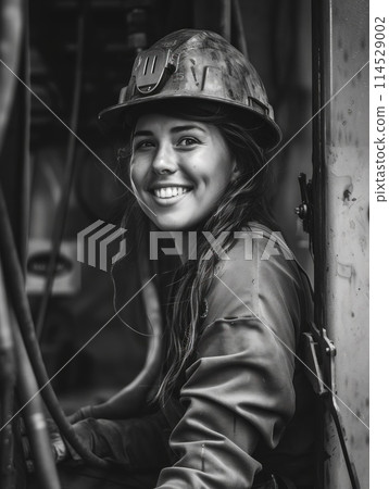 Celebrating labor day: powerful black and white image capturing the versatility of woman at work, showcasing their strength, dedication, and contributions across diverse professions and industries 114529002