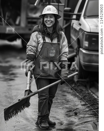 Celebrating labor day: powerful black and white image capturing the versatility of woman at work, showcasing their strength, dedication, and contributions across diverse professions and industries 114529003