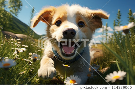Whimsical wonder: adorable animation brings to life a cute and funny golden retriever puppy in a charming cartoon adventure full of playful antics and heartwarming moments. Whimsical wonder: adorable animation brings to life a cute and funny golden retriever puppy in a charming cartoon adventure full of playful antics and heartwarming moments. 114529060