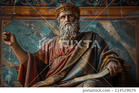 Royal legacy: king Salomon, an iconic biblical figure known for wisdom, wealth, and legendary reign, symbolizing power and influence throughout history and legend Royal legacy: king Salomon, an iconic biblical figure known for wisdom, wealth, and legendary reign, symbolizing power and influence throughout history and legend 114529079