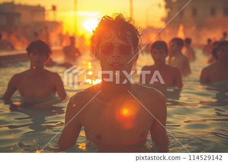 Blazing summer heat - show heat wave, high summer temperatures, scorching sun, abnormal heat wave - highlight intense heat of summer, with soaring temperatures and the effects of abnormal heat waves. 114529142