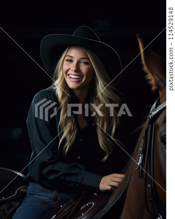 Elegant beauty of a cowgirl: grace meets grit, prairie echoes with the allure of a free-spirited, beautiful woman serene charm of a pretty girl, portrait of grace. Elegant beauty of a cowgirl: grace meets grit, prairie echoes with the allure of a free-spirited, beautiful woman serene charm of a pretty girl, portrait of grace. 114529148