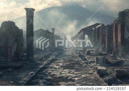 Pompeii tragedy: a haunting portrayal of the volcanic eruption's chaos, horror, and the people's plight, capturing the devastation and human tragedy in the ancient city's ruins Pompeii tragedy: a haunting portrayal of the volcanic eruption's chaos, horror, and the people's plight, capturing the devastation and human tragedy in the ancient city's ruins 114529197