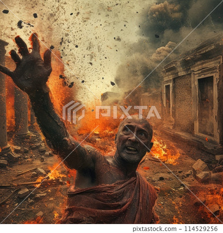 Pompeii tragedy: a haunting portrayal of the volcanic eruption's chaos, horror, and the people's plight, capturing the devastation and human tragedy in the ancient city's ruins Pompeii tragedy: a haunting portrayal of the volcanic eruption's chaos, horror, and the people's plight, capturing the devastation and human tragedy in the ancient city's ruins 114529256