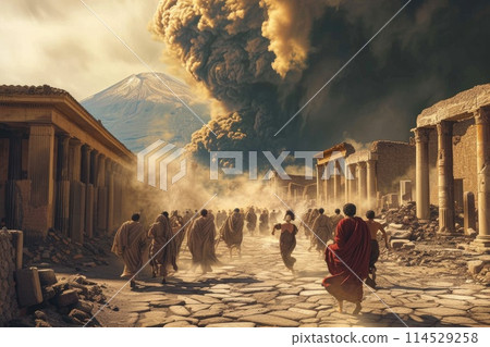 Pompeii tragedy: a haunting portrayal of the volcanic eruption's chaos, horror, and the people's plight, capturing the devastation and human tragedy in the ancient city's ruins Pompeii tragedy: a haunting portrayal of the volcanic eruption's chaos, horror, and the people's plight, capturing the devastation and human tragedy in the ancient city's ruins 114529258