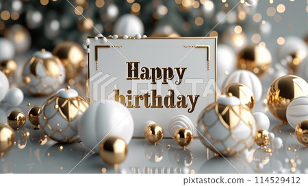 Festive joy: a heartwarming greeting card adorned with the text happy birthday, radiating celebratory cheer and warm wishes, perfect for expressing love and joy on this special occasion. 114529412